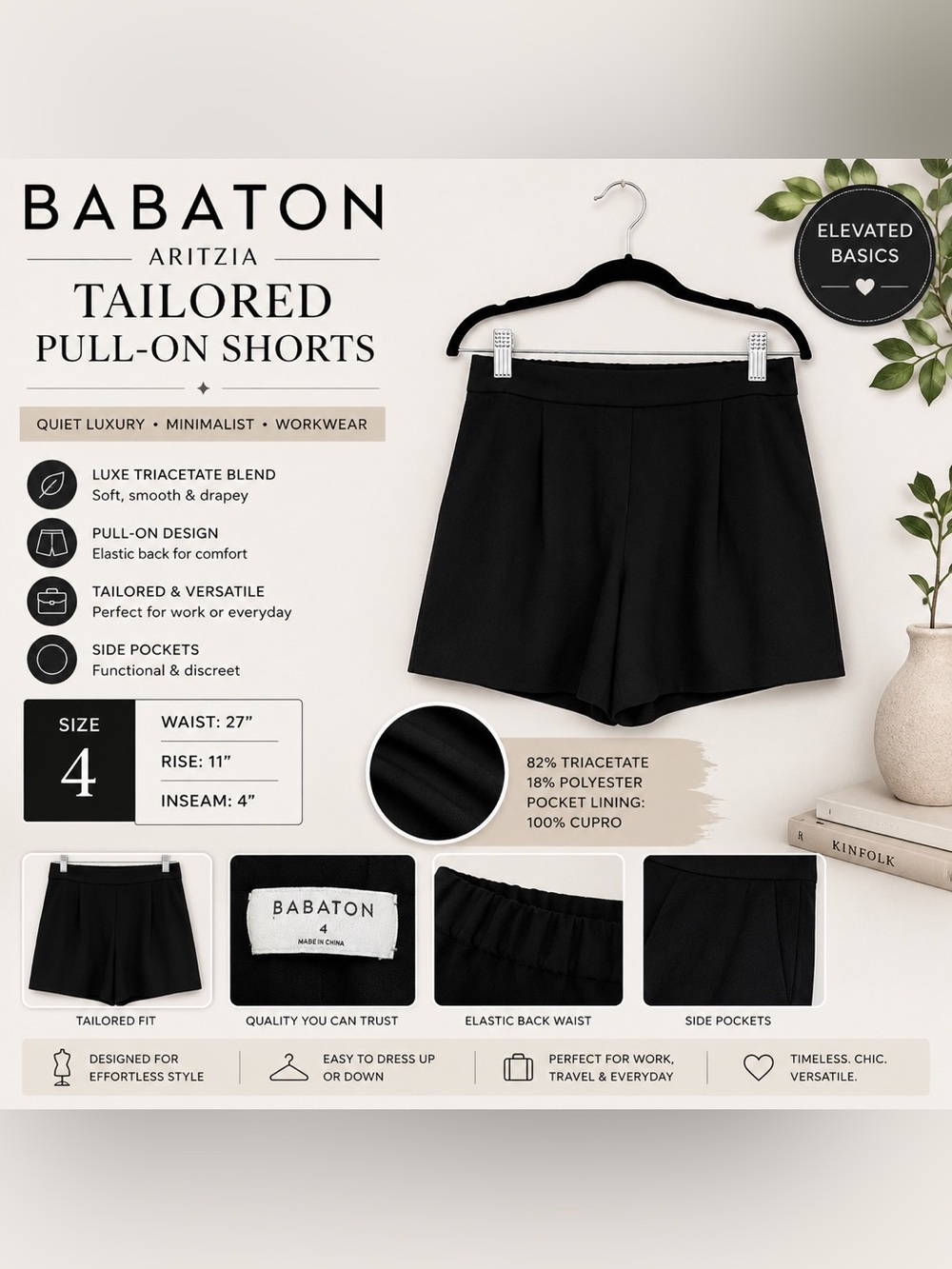 Babaton Black High-Waist Tailored Pull-On Shorts Size 4